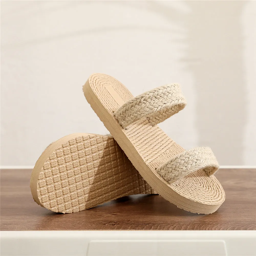 XIEYINSHE  Ethnic Style Imitation Straw Travel Imitation Linen Women's Sandals Korean Fashion Leisure Sandals Stylish Beach Girls Slippers