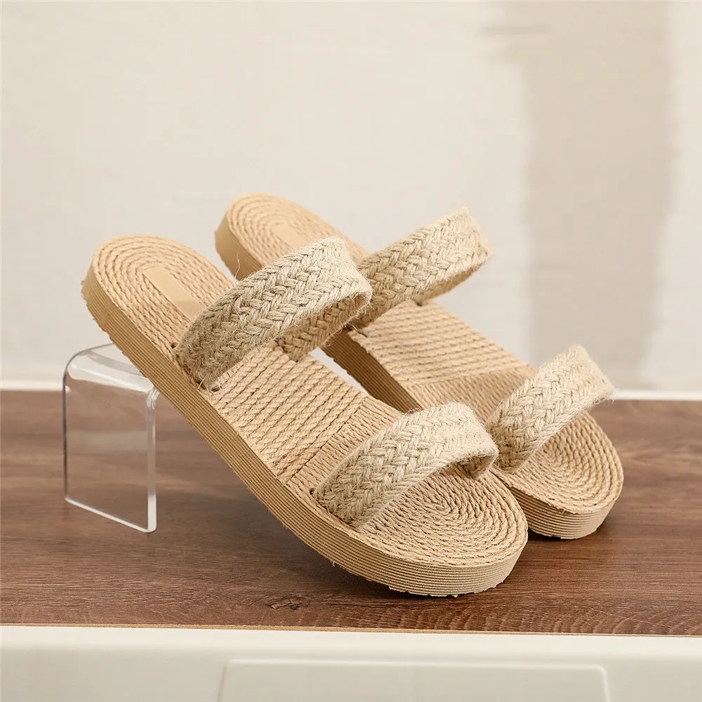 XIEYINSHE  Ethnic Style Imitation Straw Travel Imitation Linen Women's Sandals Korean Fashion Leisure Sandals Stylish Beach Girls Slippers