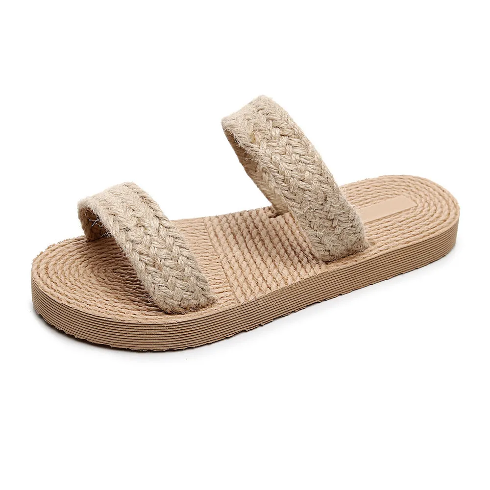 XIEYINSHE  Ethnic Style Imitation Straw Travel Imitation Linen Women's Sandals Korean Fashion Leisure Sandals Stylish Beach Girls Slippers