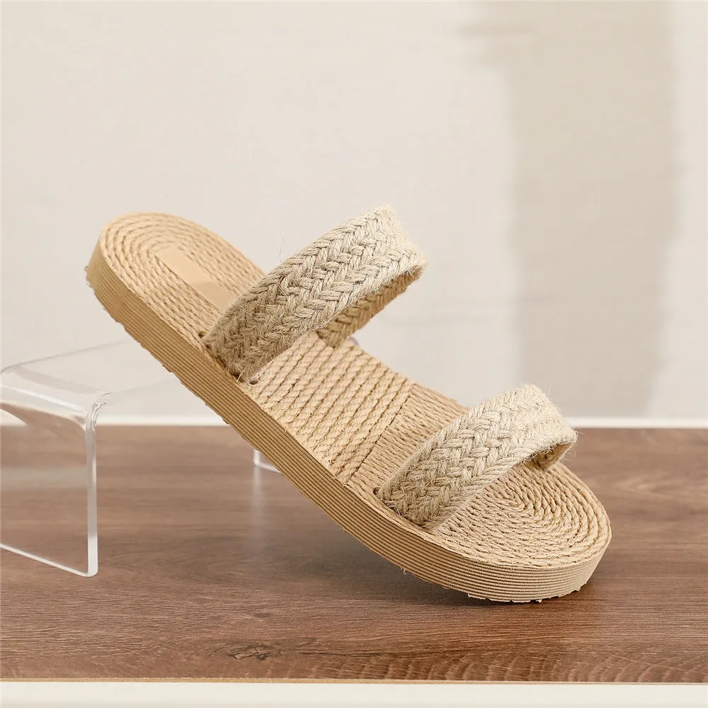 XIEYINSHE  Ethnic Style Imitation Straw Travel Imitation Linen Women's Sandals Korean Fashion Leisure Sandals Stylish Beach Girls Slippers